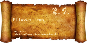 Milovan Irma névjegykártya